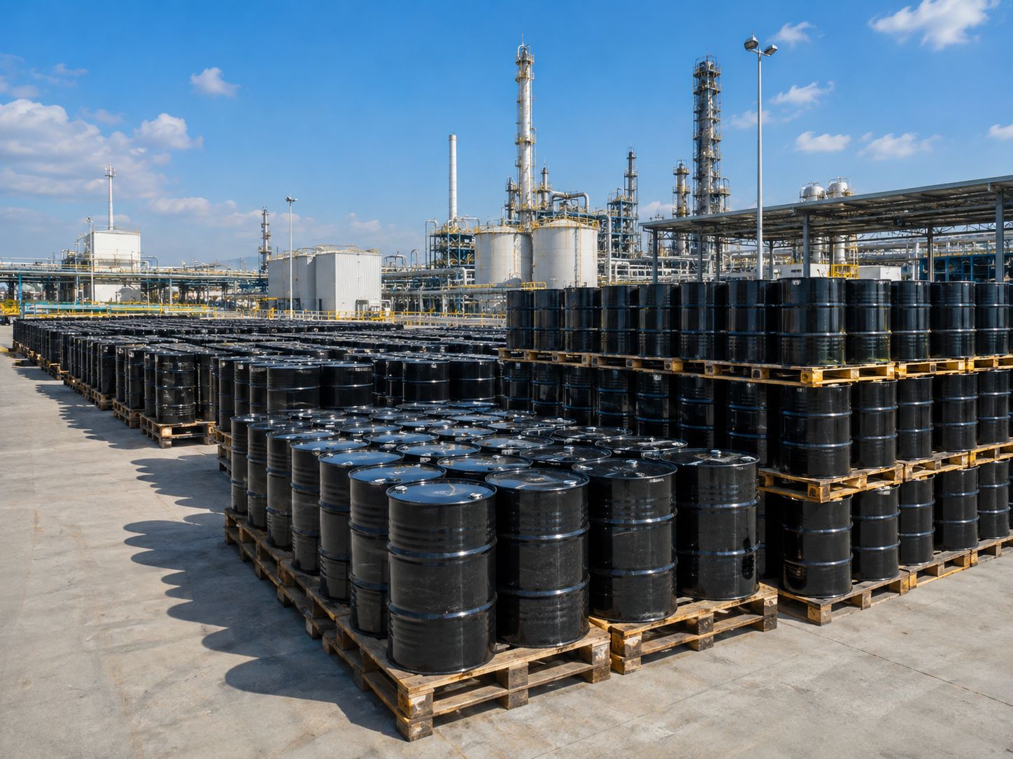 Bitumen drums in storage yard