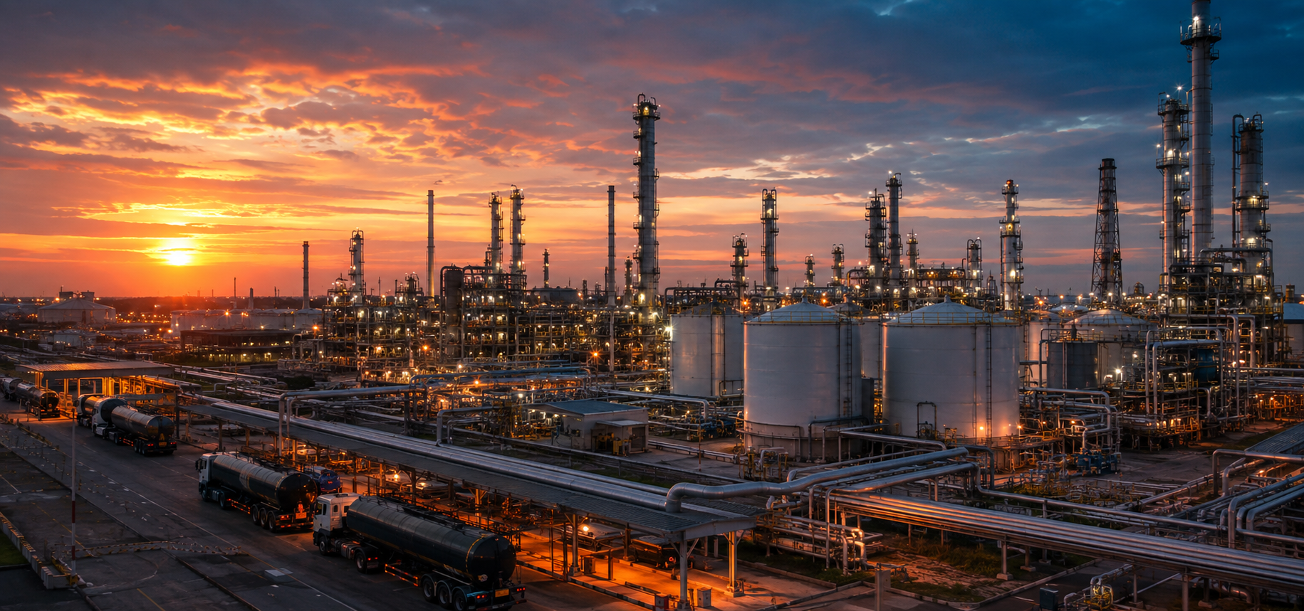 Oil refinery and bitumen loading terminal